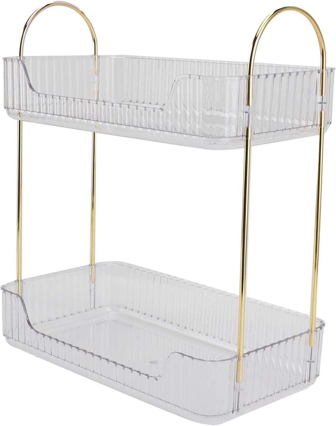 2 Tier Bathroom Countertop Organizer, Light Luxury Multipurpose Simple Design Modern Double Layer Storage Rack for Makeup Table for Countertop (Clear White)