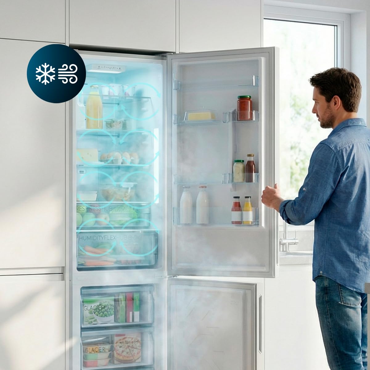 Cecotec Réfrigérateur Combiné Bolero CoolMarket Combi 356i Dark E. 200 cm de hauteur, 59,5 cm de largeur, Classe E, Technologie Multi Airflow, FreshnessFlex et HumidityFlex HUB, Dark Inox.