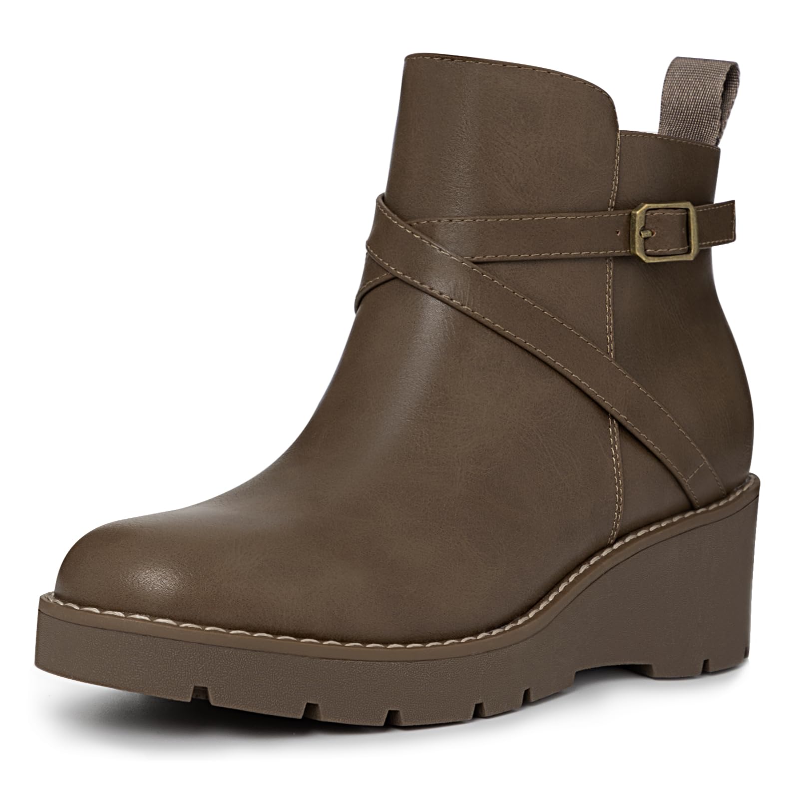 Athlefit Women's Wedge Ankle Boots Fashion Platform Lug Sole Buckle Short Booties with Side Zipper Global Recycled Standard Global Recycled Standard Global Recycled Standard