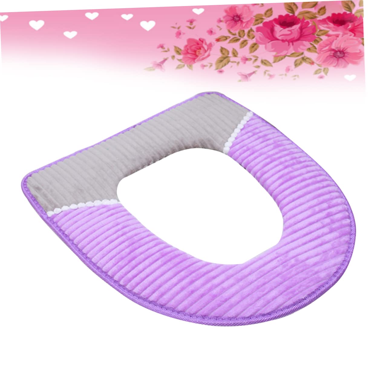 BRIGHTFUFU Toilet Seat Cover Warmer Cozy Corduroy Stripe Waterproof Thickened Seat Pad Heated for Winter Random Color