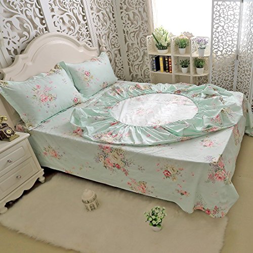 FADFAY Shabby Green Floral Bed Sheet Set Twin XL Cotton Sheets 4-Piece Twin Extra Long Size - Thumbnail 2
