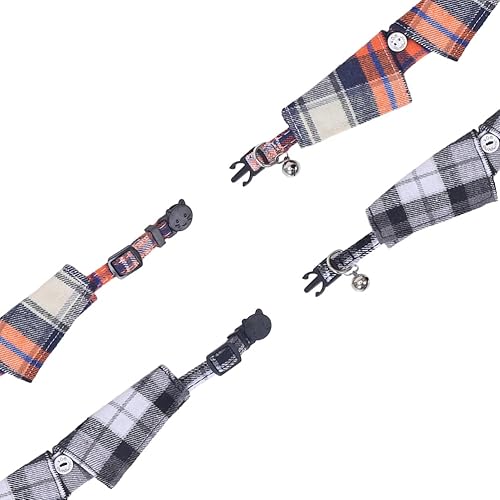 Miniatura 3 de Juego de 2 collares de gato con bonito pajarita y campana a cuadros para gatito ajustable de seguridad