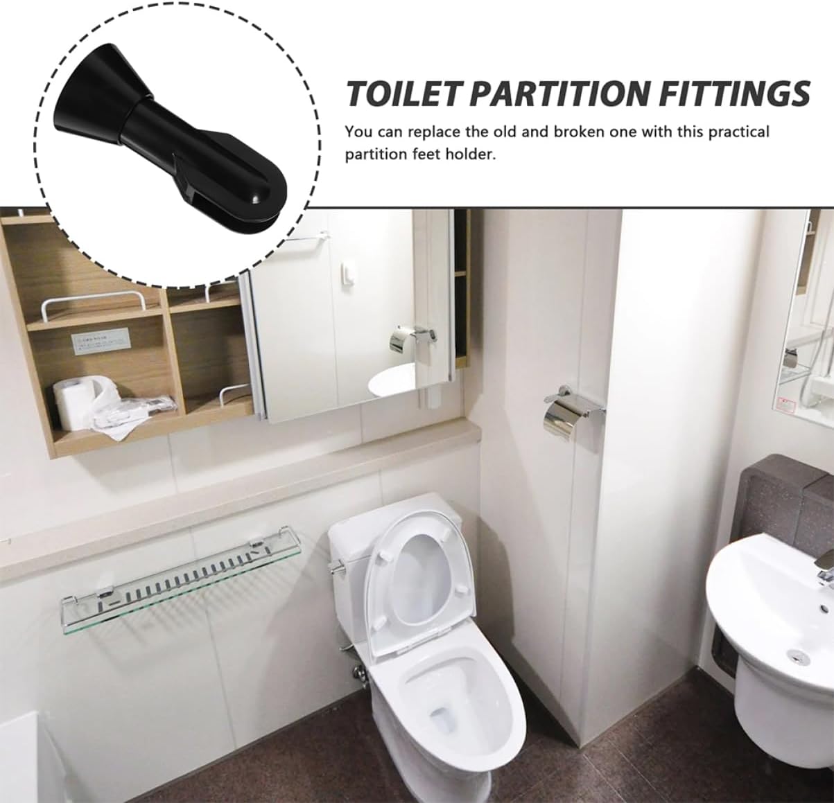 2pcs Toilet Partition Accessory Sturdy Plastic Bracket Foot Seat for Bathroom Partition
