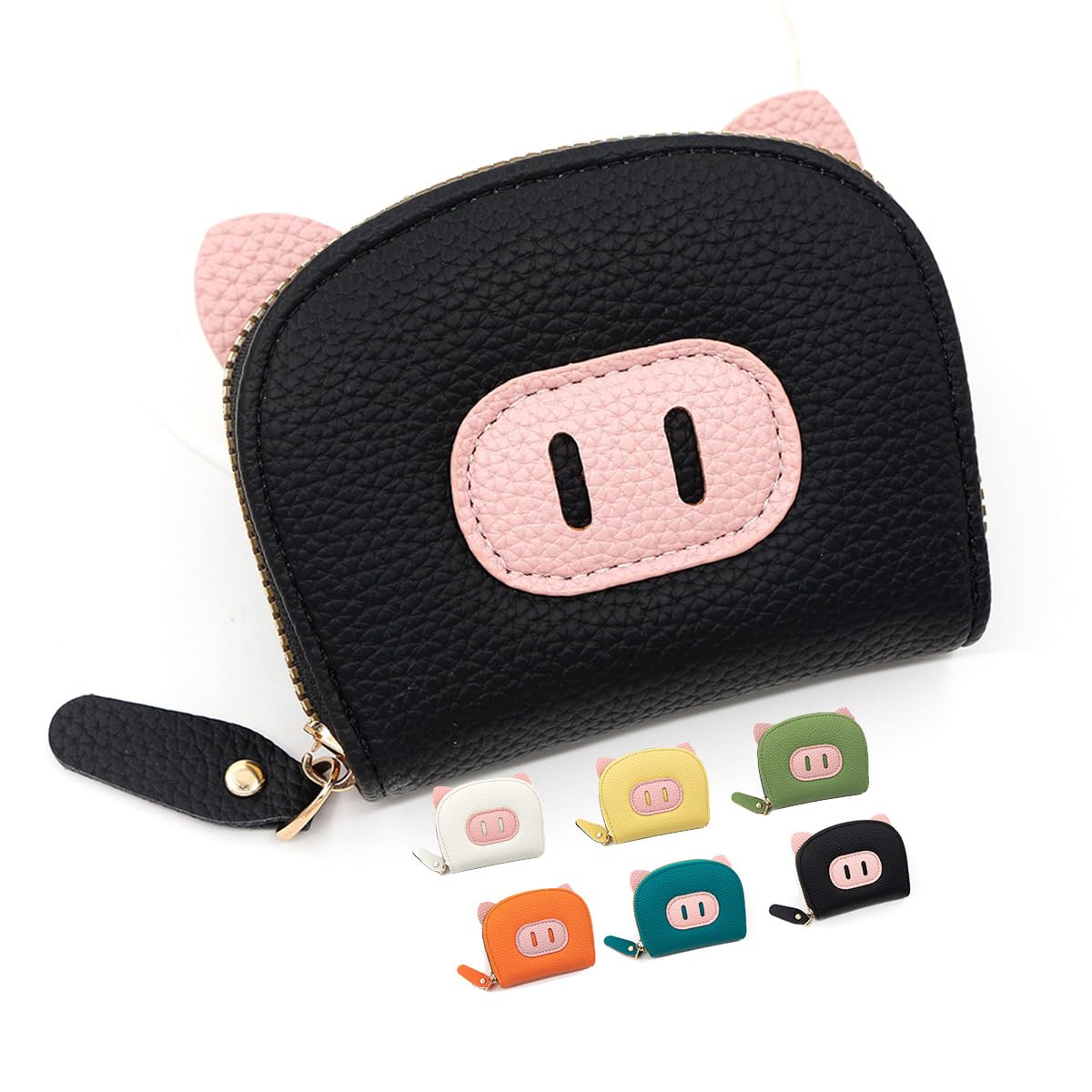 Credit Card Case Wallet Zip Leather Card Case RFID Blocking，Coin Purse, Black, Modern