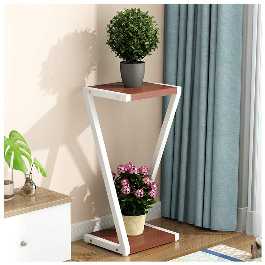 DQKHGFCAPG Floor-standing Metal Plant Pot Stand, Plant Display Stand for Indoor /605(White-frame Teak Color Board,80CM)