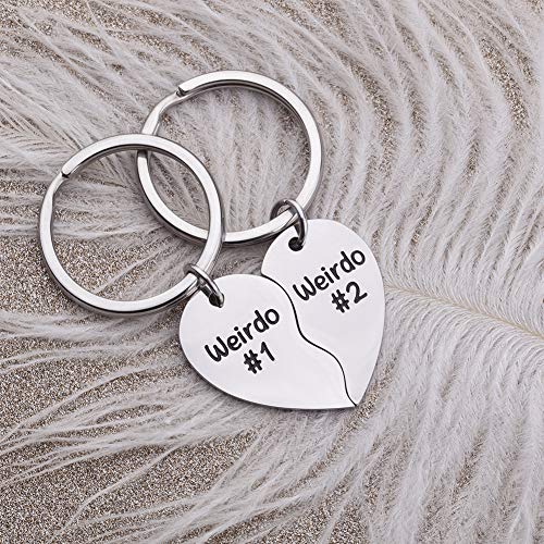 Best Friend Keychain, Friendship Gift For Teen Girls Bff, Weirdo 1 Weirdo 2 Gift Keyring For Boyfriend Girlfriend Husband Wife Couples,Valentine Anniversary Birthday Heart Charm Pendant For Her Him #TOP3