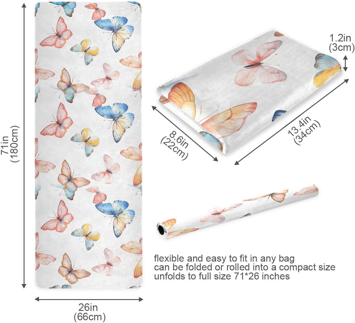 ALAZA Flying Butterflies in Watercolor Yoga Mat Non Slip Fitness Exercise Mat, Workout Mat for Yoga, Pilates and Floor Exercises