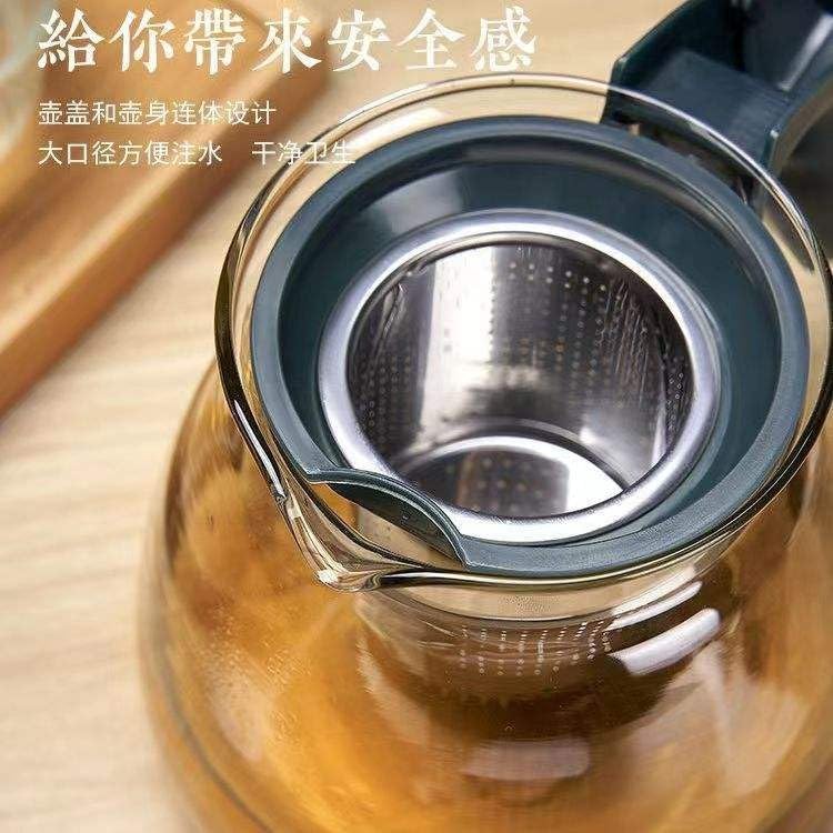 Image of Celvee Transparent Glass Teapot Set 1000ml with Stainless Steel Infuser & 4 Tea Cups | Heat Resistant Clear Tea Kettle Set | Tea Serving Set for Home, Office & Guests, Brown Handle (5 Pieces)