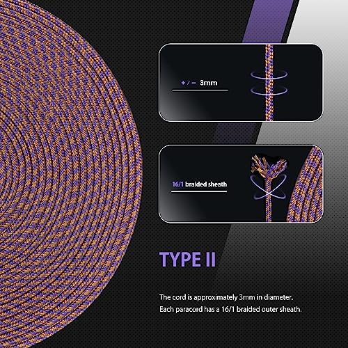 Abma Cord Paracord 425 lbs 3mm 100% Nylon 30M - Purple & Coyote Brown, Spiral-purple & Coyote Brown, 30 Meters - Image 4