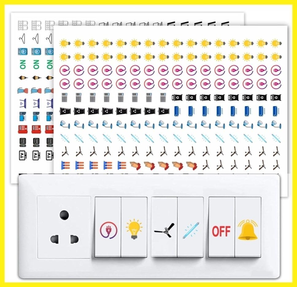 ARNEMA Transparent Switch ID Stickers for Switch Boards | Self Adhesive Appliance Icon Stickers for Fan Light AC & Home Use 1