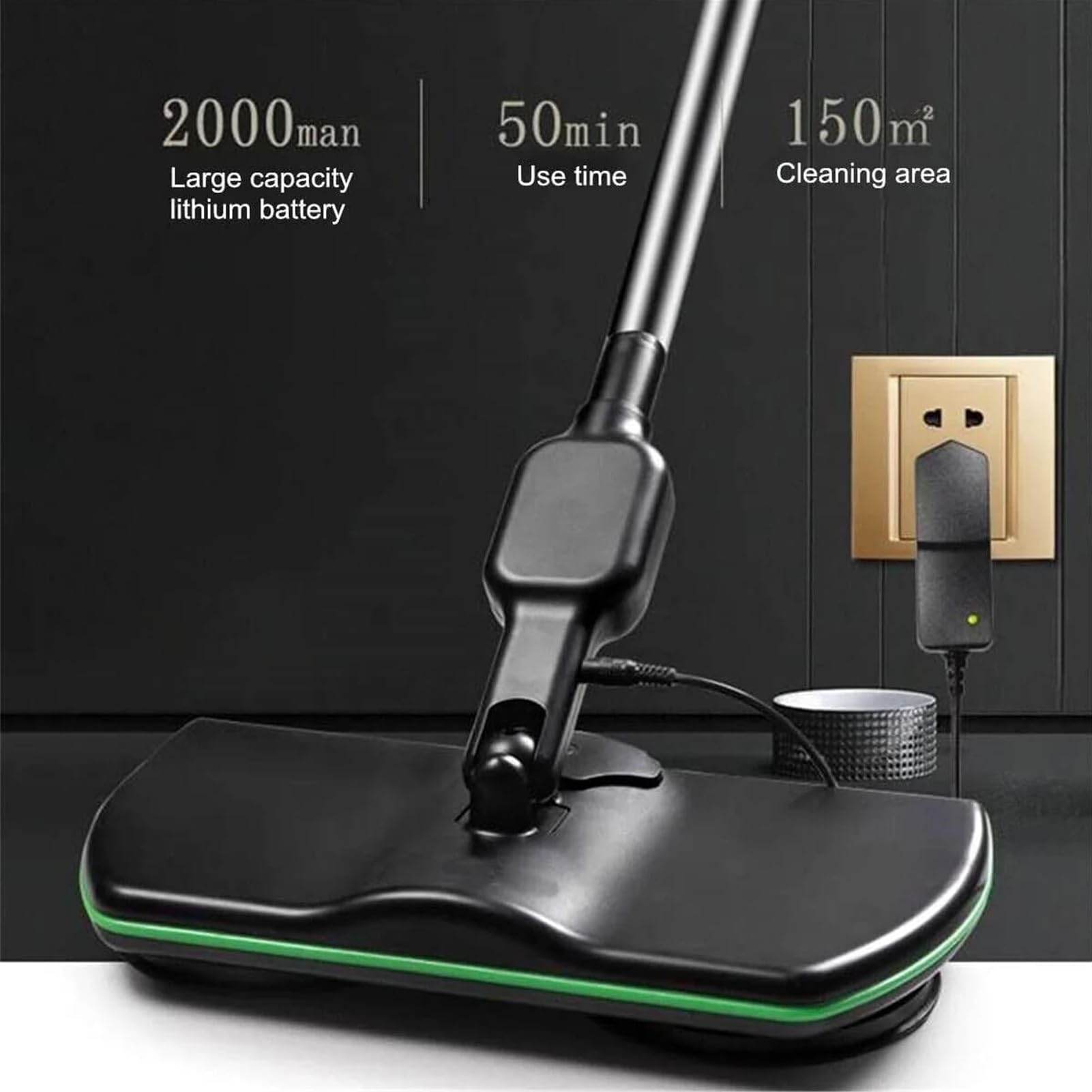 Fregona Eléctrica Inalámbrica con Mango Ajustable,Fregona Giratoria Limpiador Sin Cable con 2 Almohadillas Microfibra y 2 Almohadillas Pulido para Limpieza y Limpieza de Suelos