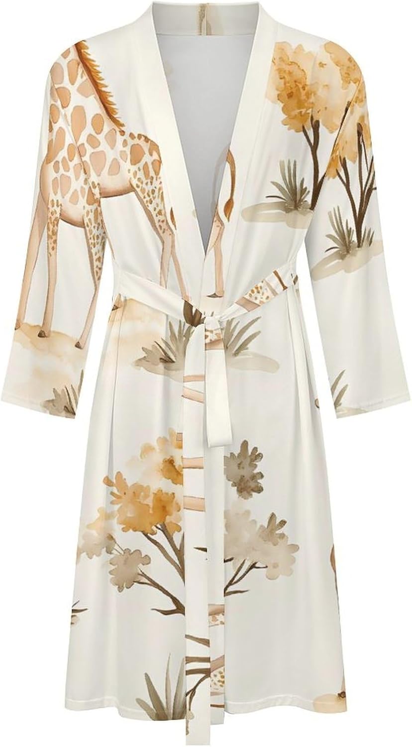 Cute Giraffes And Acacia Trees Mens Robes Long Sleeve Bathrobe Lightweight Nightgown Spa Shower Robe
