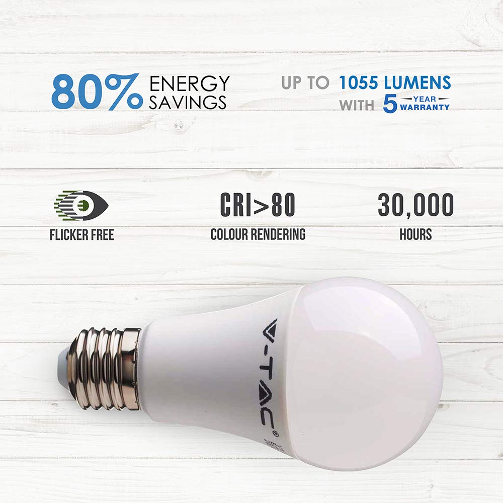 V-TAC Lampadina a LED E27, 11 W (sostituisce 75 W), luce bianca fredda, confezione da 5