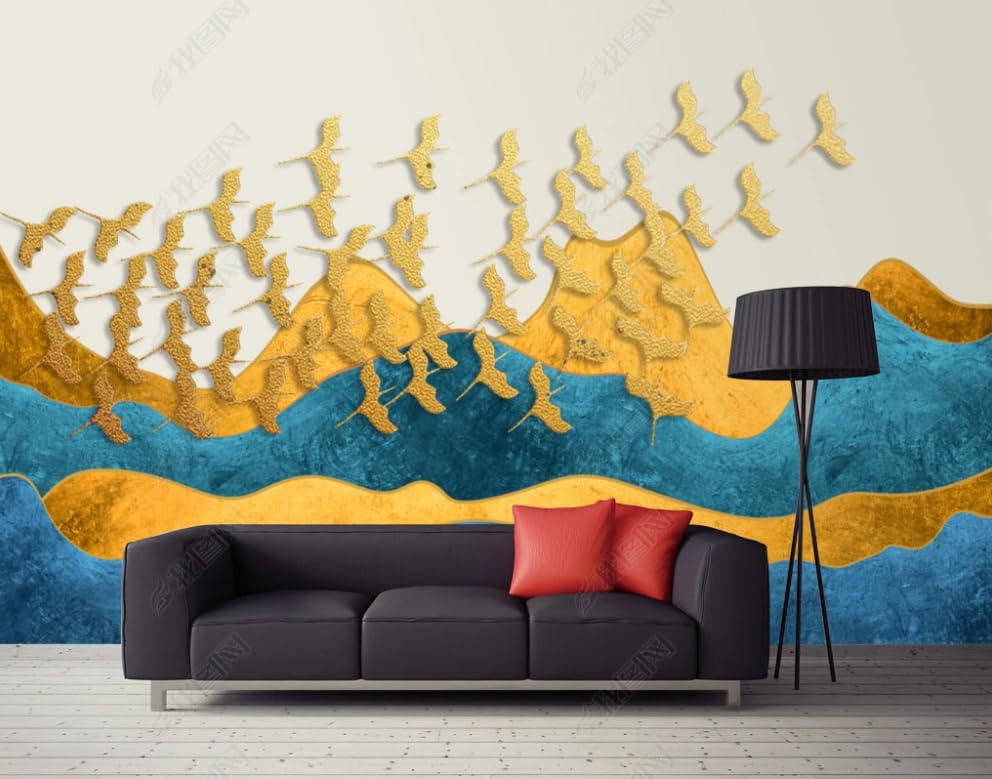 Papier peint intissé paysage encre d'or grand format 300x210 cm