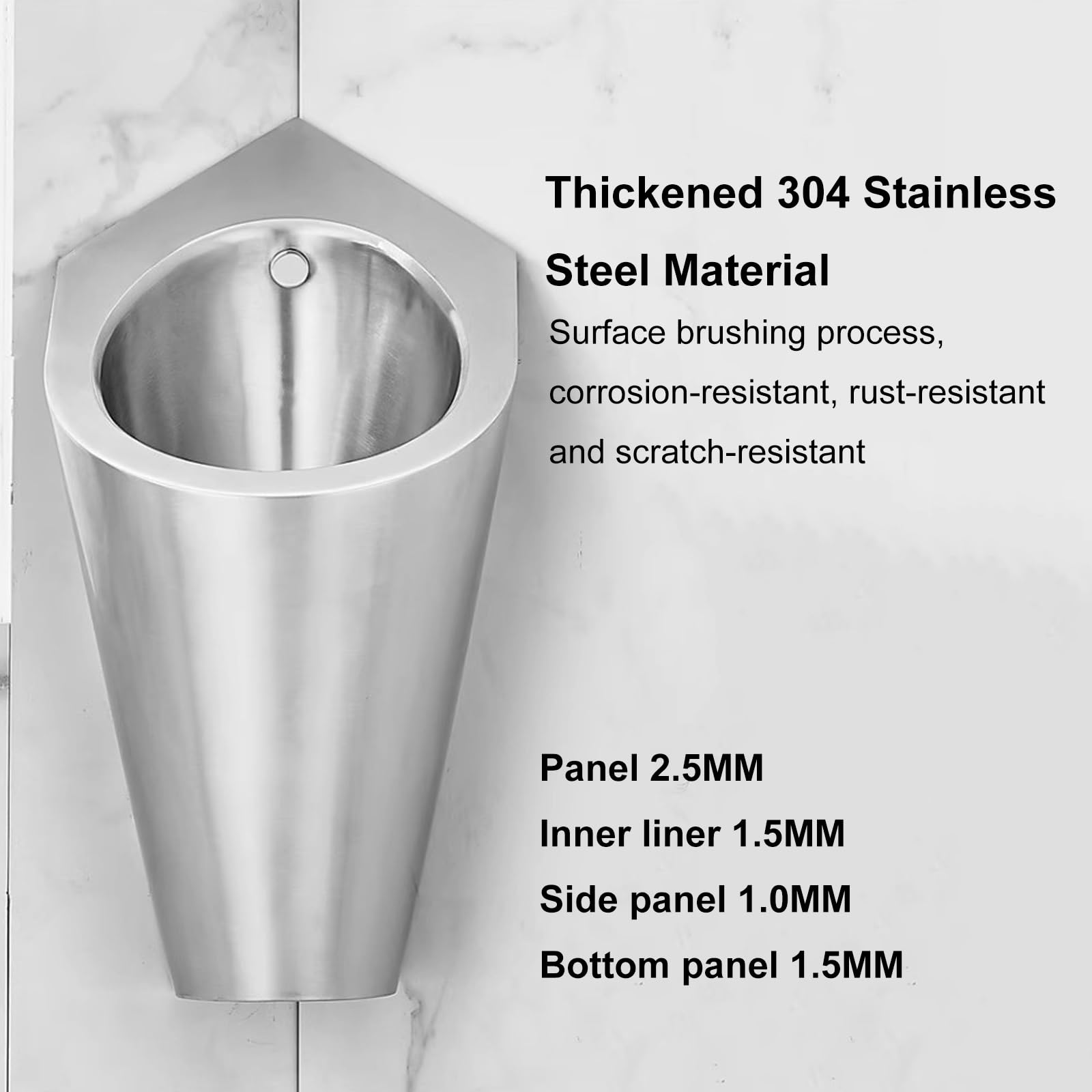 iumLeap 304 Stainless Steel Urinal, Wall Mounted Corner Urinal, Intelligent Induction Design, Household/Commercial Men's Adult Urinal, Urinals for Spill Proof, for Use in Small Space