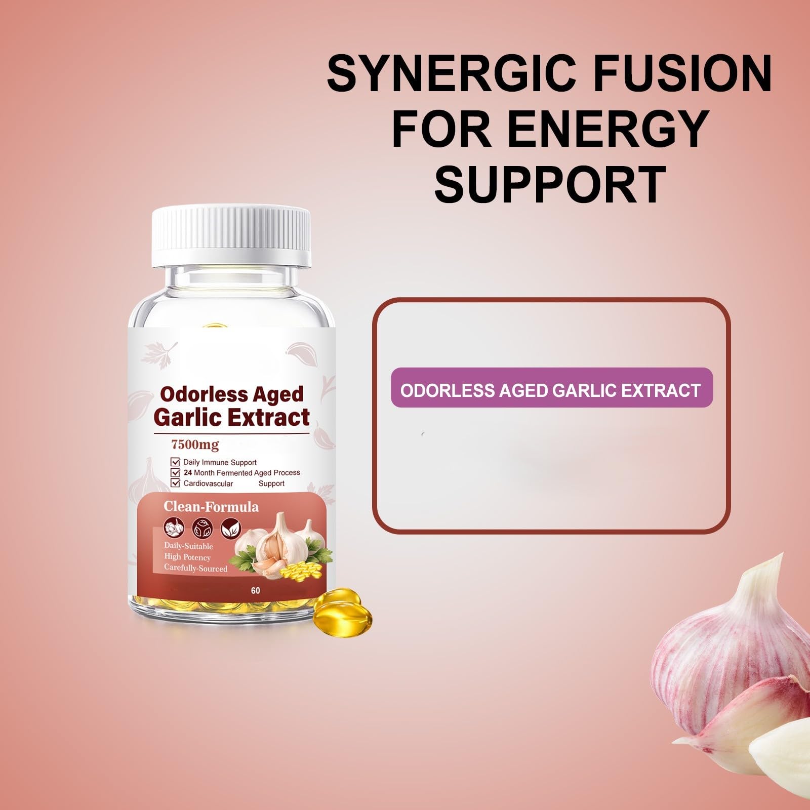 Estratto di aglio invecchiato 7500 mg - Supporto cardiaco e immunitario - Non OGM, senza glutine - 60 pezzi,3Pcs