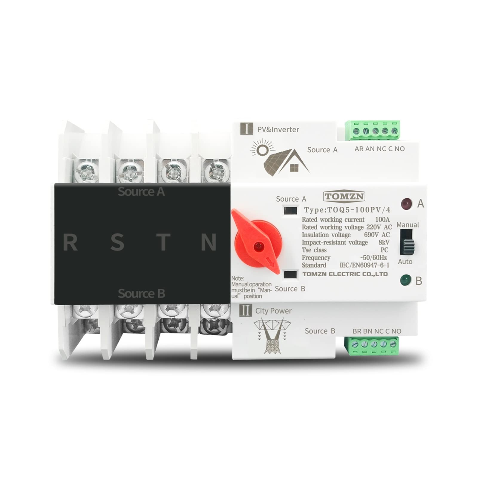 BJPCTUSF 2P 3P 4P Din Rail ATS for PV and Inverter Dual Power Automatic Transfer Selector Switches Uninterrupted 63A 100A 125A