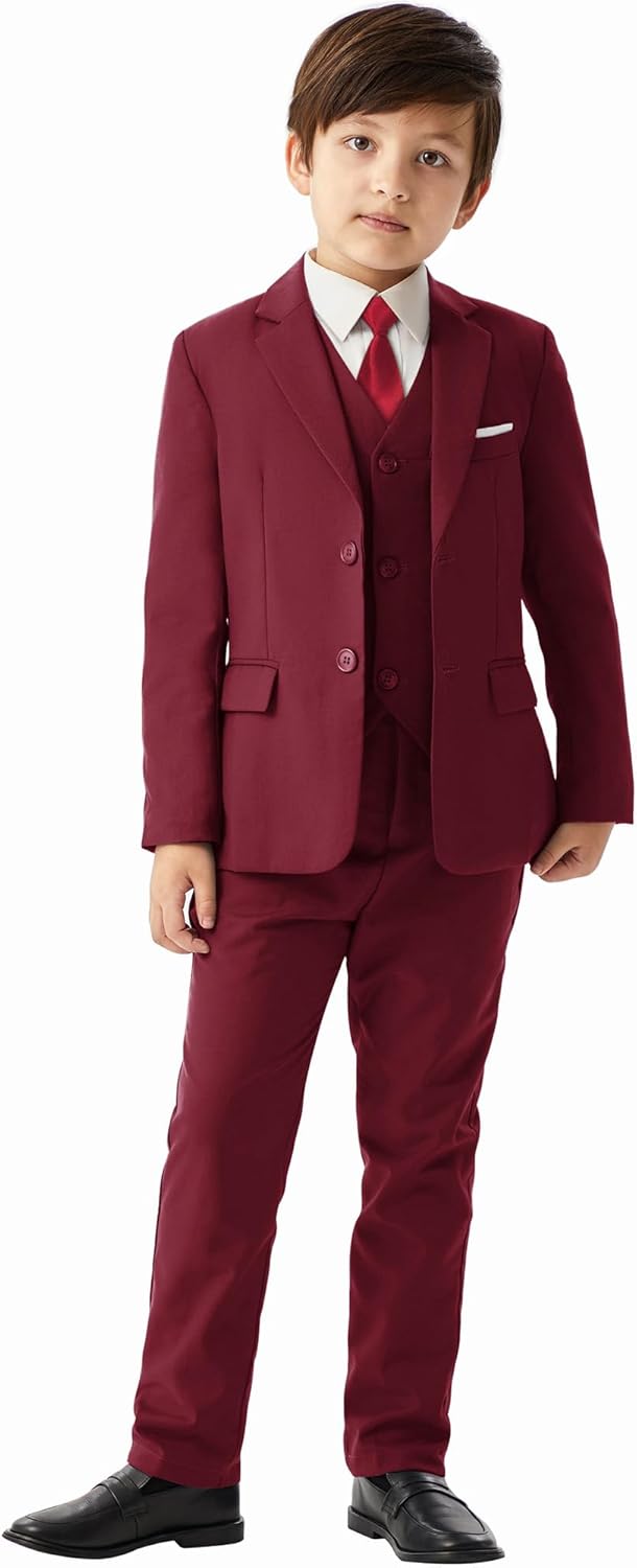 MAGE MALE Boys'5-Piece Suits Multiple Colour Tuxedo Formal Slim Fit Boys Suit Set with Suspenders and Adjustable Waist