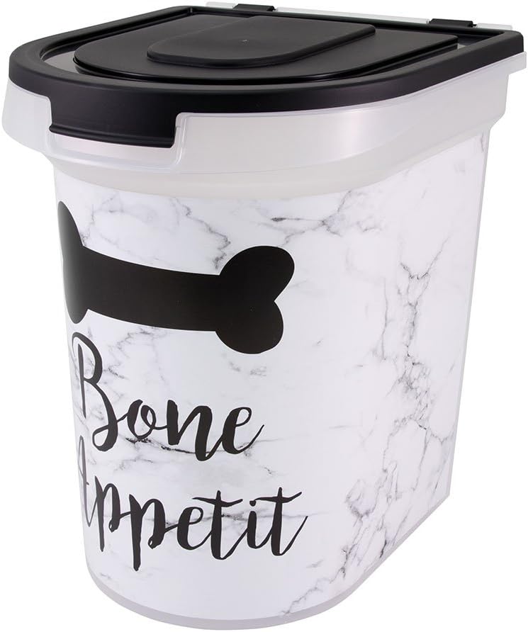 Paw Prints Plastic Rolling Pet Food Bin, Bone Appetit Design, 26lb