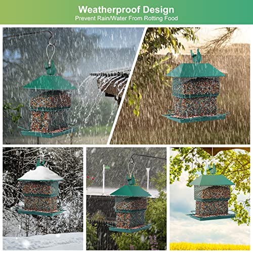 Metal Bird Feeder For Outside Squirrel Proof Wild Bird Feeder Retractable Outdoor Cardinal Feeder With 4.4 Lb Seed Capacity Hanging Bird Feeder For Finch, Sparrow, Blue Jay(Green) #TOP5