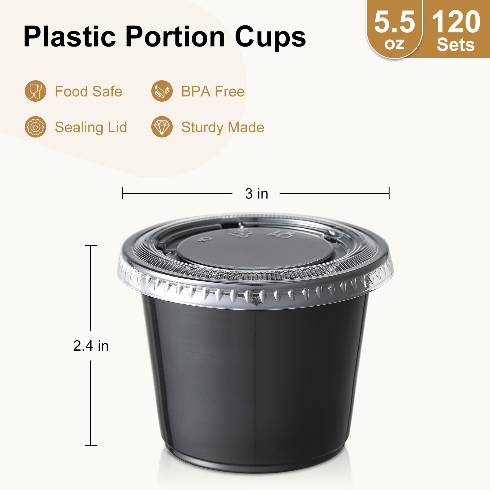 プラスチック容器　蓋付き Amazon｜AOZITA 120-5オンス ブラックポーションカップ 蓋付き