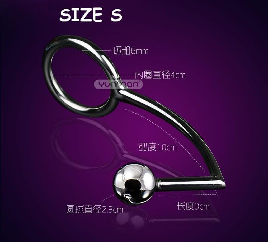 Metal Anal Hook Anal Plug with Anal Beads with Penis Ring Adult Toy Size S