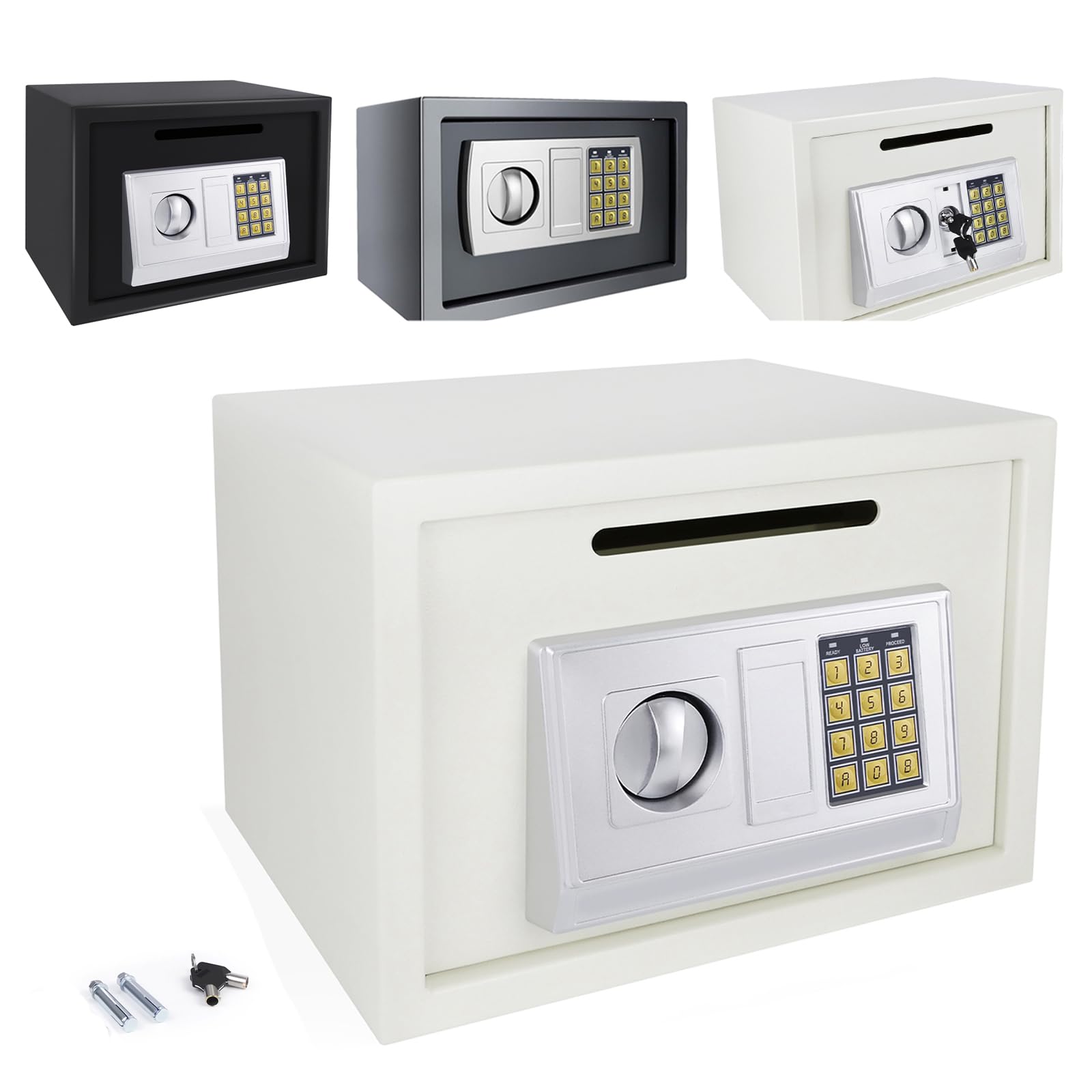 Safe Box with Code and Key Security Digital Steel Safety Box for Storing Money/Cash/Jewelry/Documents 8.5L - Grey, 7.88"H x 7.88"W x 12.21"L
