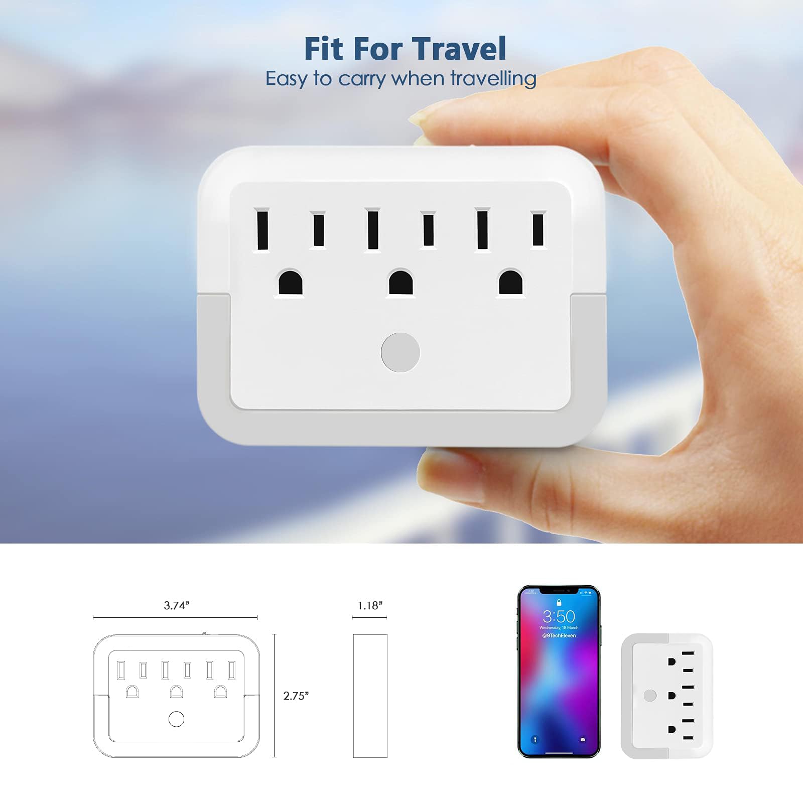 Mehrfachsteckdosenadapter, Steckdosenleiste mit Lichtsensor, Steckdosenleiste mit warmem Nachtlicht, für Zuhause, Büro, Hotel, Reisen, Weiß (1 Stück)