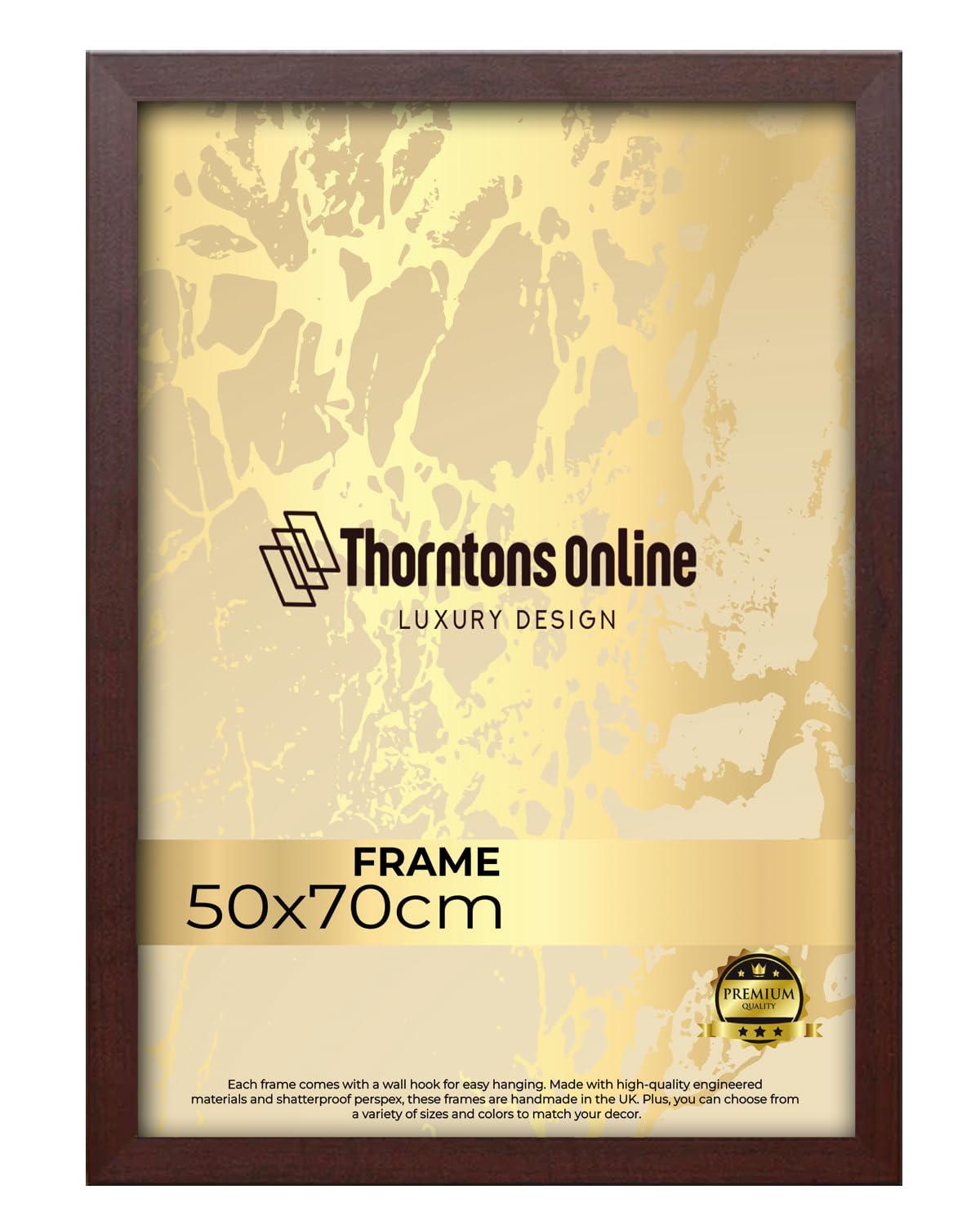 Thorntons Online Poster Frame -Mahogany 50X70cm Mdf Backing With Both Ways Hanging Hooks |Picture Photo Frame 70X50cm |Acrylic Front | Home & Office Decor