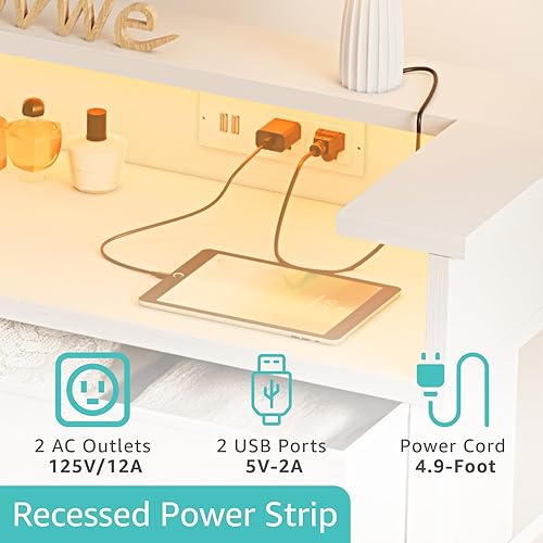 Miniatura 7 de BOLUO Cómoda Blanca con Luz LED y Estación de Carga para Dormitorio, Cómoda de 6 Cajones con Toma USB, Cómodas de Tela y Cajoneras Modernas