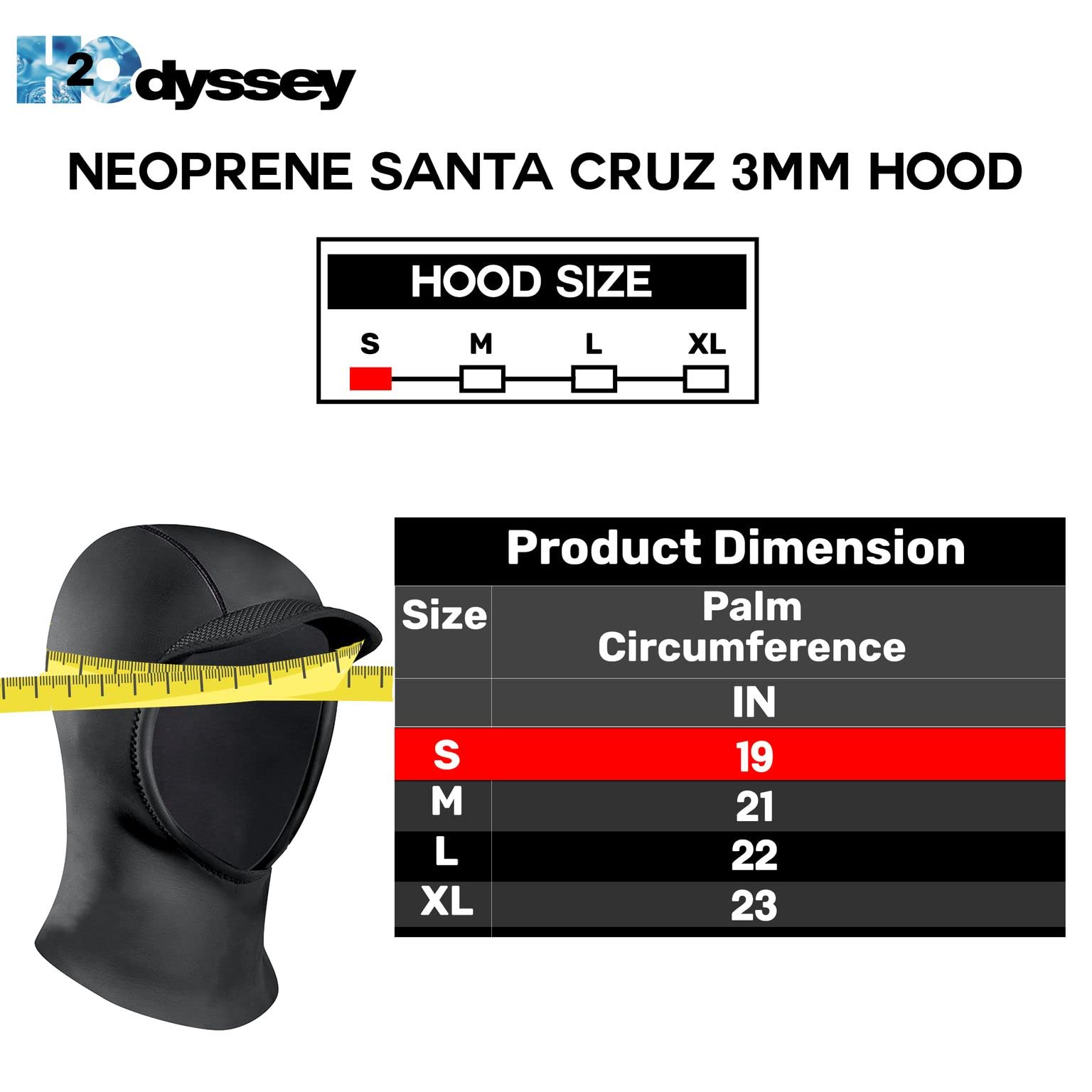 H2Odyssey Santa Cruz 3 mm kaptur surfingowy - rozciągliwy materiał sporty wodne termiczny kaptur - wsuwane wygodne dopasowanie kaptur do nurkowania z akwalungiem