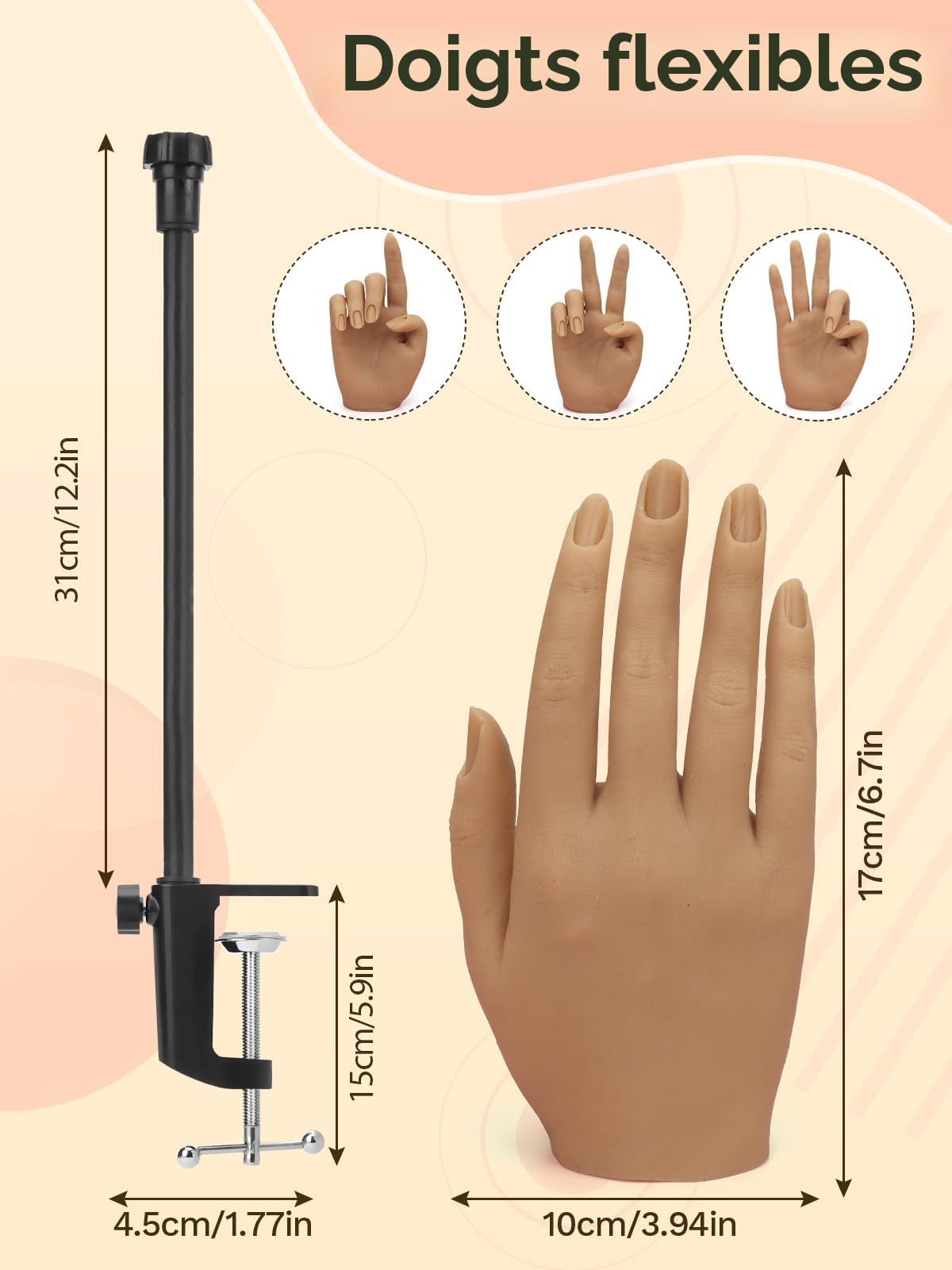 Deciniee Main D'Entrainement Manucure Silicone: Flexible Fausse Main Pour Ongle - Ajustable Main d Entrainement pour Ongle avec 240 Pièces Faux Ongles