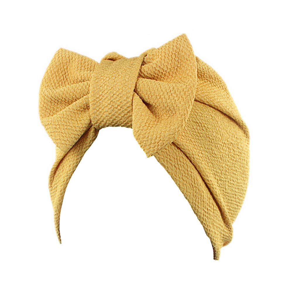 Fxhixiy Women's Yellow Stretch Cotton Removable Bowknot Turban Hat Chemo Beanies Hijab Headwear Cap - One Size