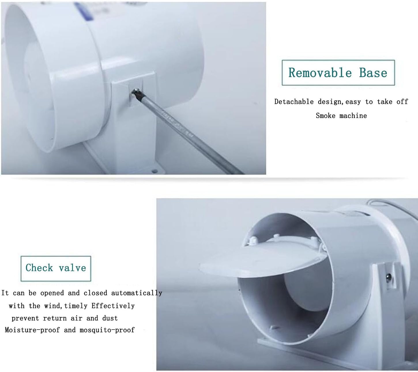 ICEMOB Kitchen Extractor Fan with Check Valve,Movable Household Inline Duct Fan,Removable Base,Silent Bathroom Exhaust Fan,for Warehouse, Restaurant,Garage Ventilation,Installation-Free,8 inches