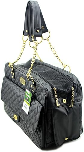 Miniatura 4 de Nuevo bolso de perro para perro, bolso de mano para mascotas, con asas de doble cadena, color negro