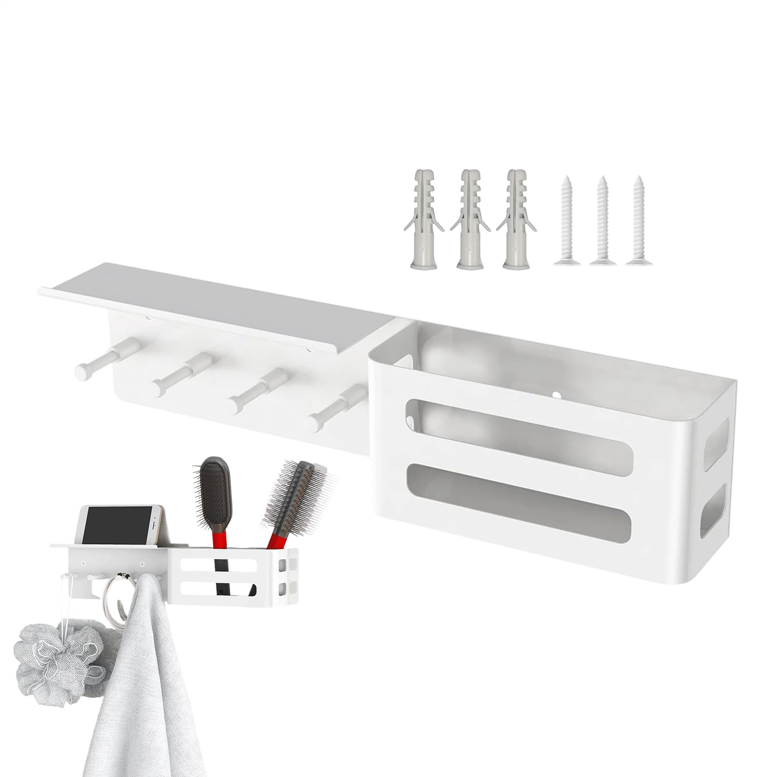 Soporte para colgar llaves de pared y estante organizador de cartas metálico