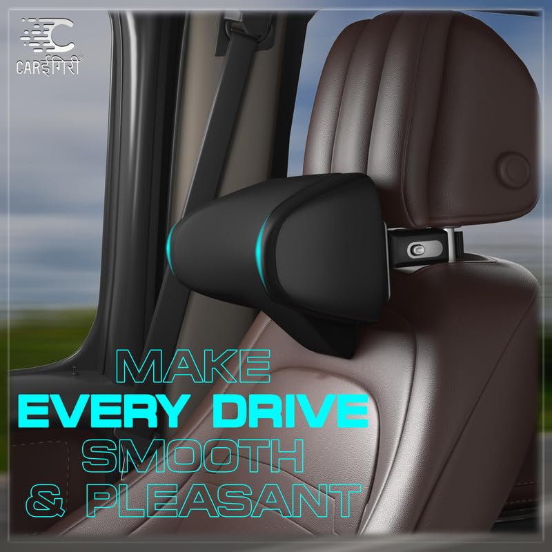 Image of Carigiri 4-way Adjustable Car Neck Rest NeckXpert Pro | 1 Year Warranty |Memory Foam Neck Pillow with Mobile Holder and Multi-utility hook, Car Seat Head Rest Cushion for Neck Support(Black,Pack of 1)