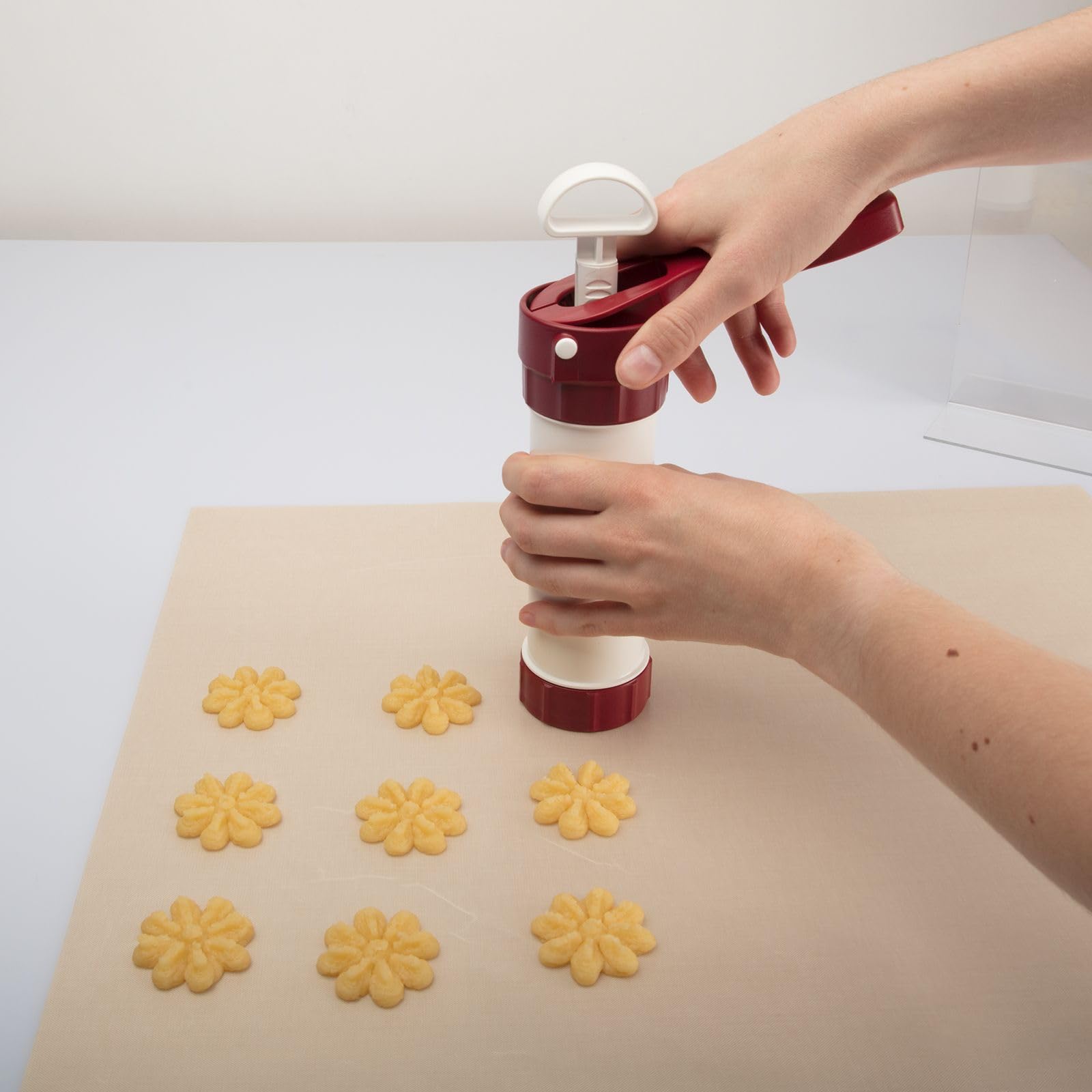 Westmark Presse à Biscuits/Seringue à Décorer, 6 Disques, 6 Douilles de Décoration, Quantité : 225 ml, Plastique, Luxus, Blanc/Rouge, 32302260