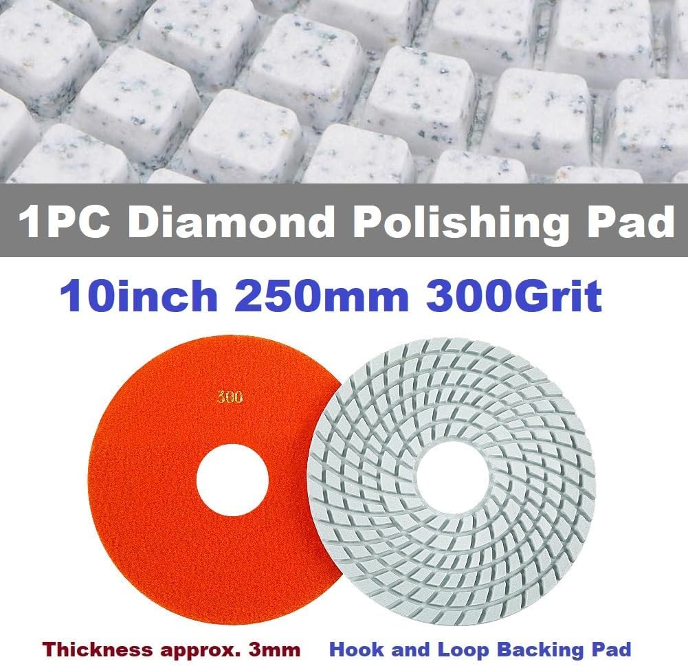 Diamond Polishing Pad, 10 inch 250 mm 300 Grit Sanding Discs for Grinder & Polisher, Hook and Loop Backing Pad for Grinding Buffing Granite Marble Concrete Stone (1 Piece)