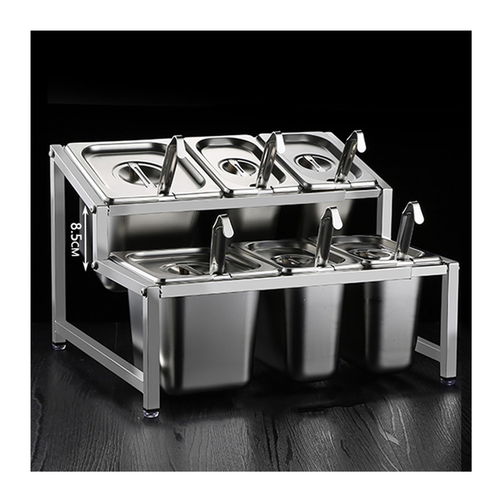 WDSOPK Commercial Spice Racks Set, Double Layer Stainless Steel Inclined Condiment Racks, Seasoning Sauce Salad Jam Ingredients Container for Kitchen Bar Restaurants Buffets (42x35x27.5cm)
