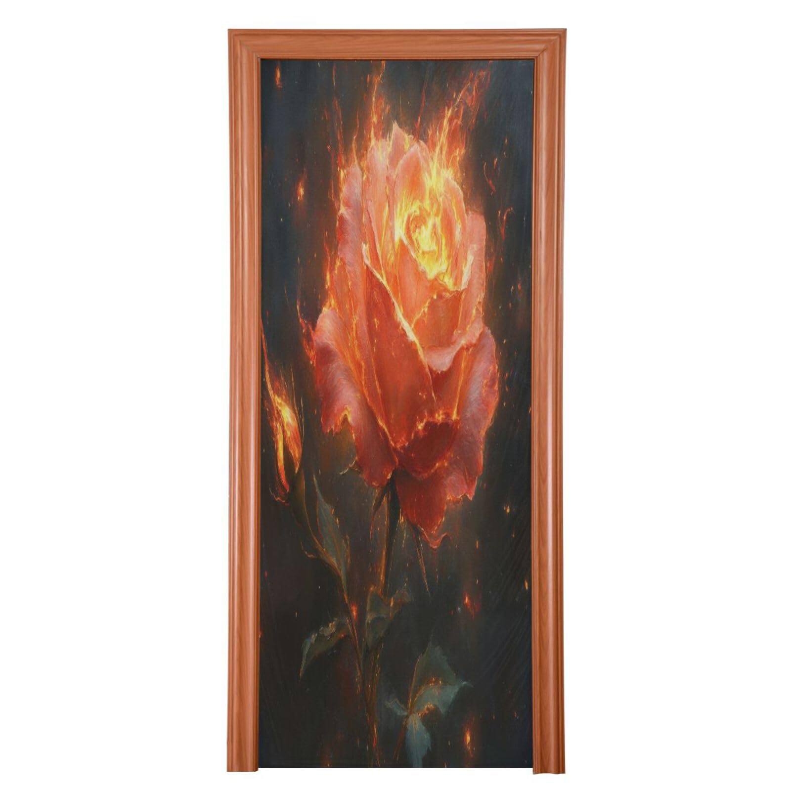 FLildon Valentine's Flame Rose Door Cover Decoration, Party Accessory Porch Decor for Festive Ornament Room Door Covers 32 x 79 Inch