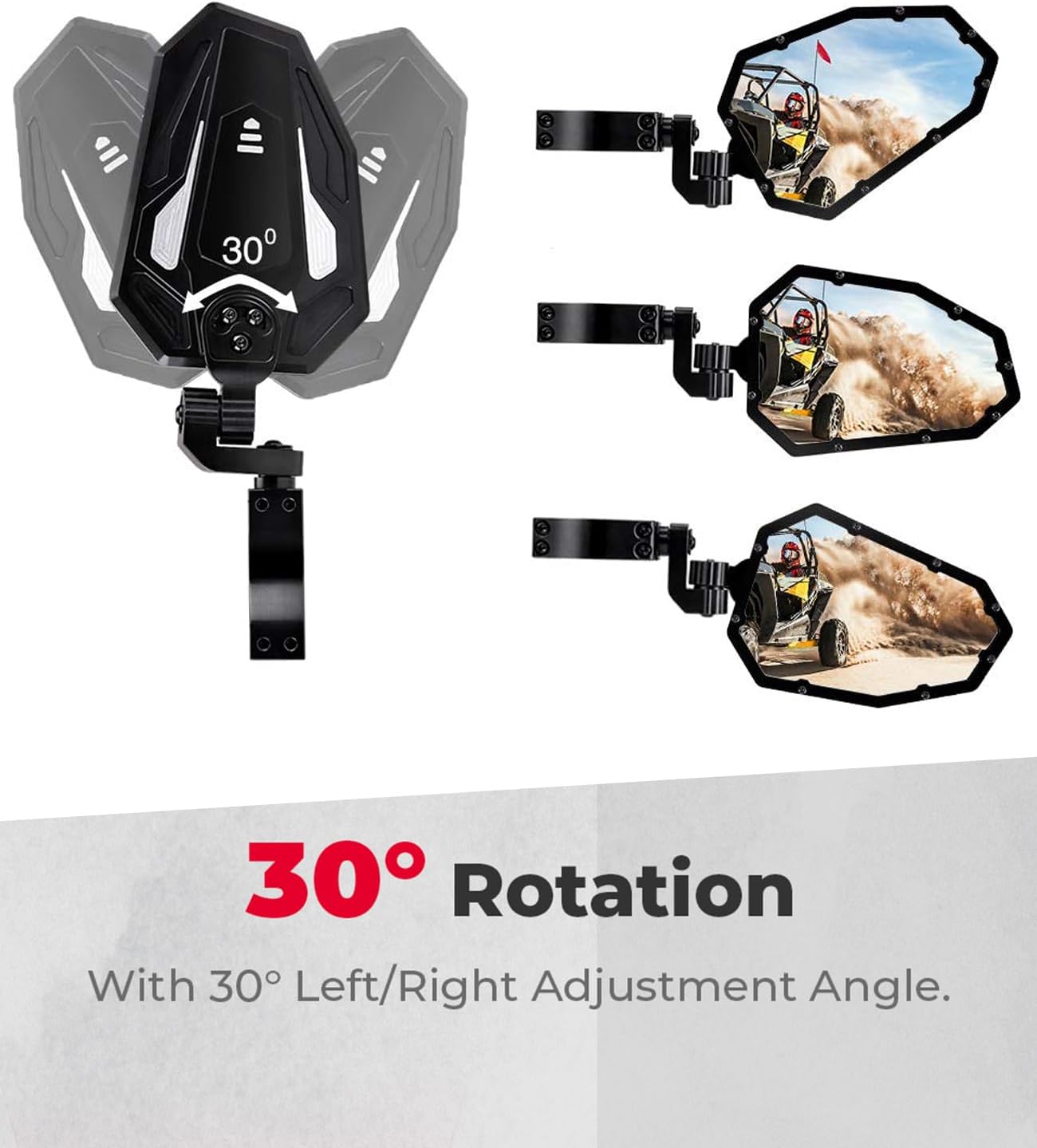 KEMIMOTO Billet Aluminum UTV Side View Mirrors, Fits1.75"-2" Roll Bar with Windshield, Compatible with Polaris RZR Turbo XP1000 Can Am Talon Kawasaki, Durable Break Away Replaceable Side Mirrors - Image 4