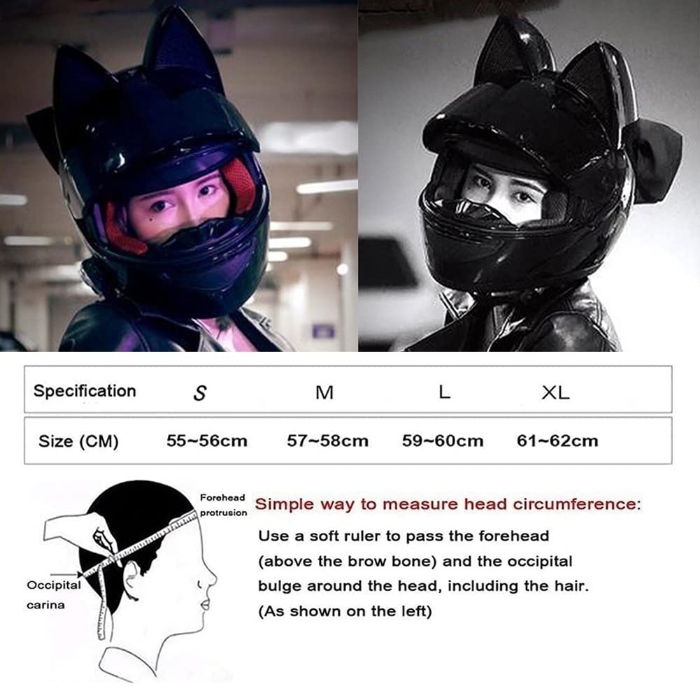 Cat Ear Bluetooth Motorcycle Helmet, DOT Certification Full Face Flip-Up Motorbike Helmet, Cool Cute Cat Helmets with HD Visor and Ventilation Syste, for Adults Men Women S~XL : Automotive