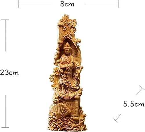 Miniatura 2 de Decoración de Feng Shui Quan Yin, estatua de boj tallada a mano, estatua de Kuan Yin, decoración de oficina en casa, estatua de la diosa de la