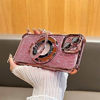 SSASMEU Funda rígida con Purpurina y Ondas de Agua para iPhone 14, 15, 16 Plus, Pro MAX y 13 Pro, Plegable, Color Rosa