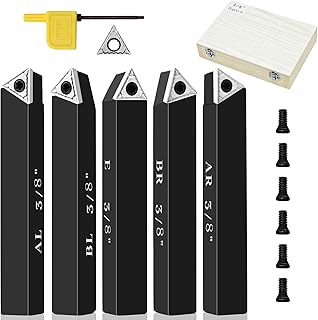 3/8" Indexable Carbide Turning Inserts Holder Set for Machining Lathes, 5 Pcs Set Metal Lathe Tools Inserts Bits with Carbide Inserts TCMT110204.