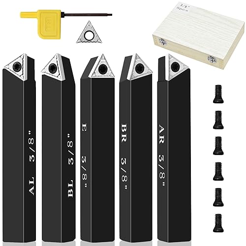 SENDUO Juego de 5 piezas de herramientas de torneado de carburo indexable de 38 "para tornos de mecanizado, 5 piezas de herramientas de torno de