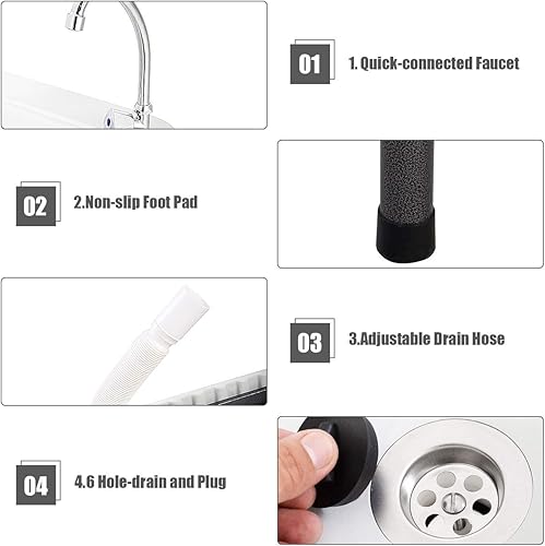 Miniatura 7 de Goplus Portable Fish Cleaning Table with Sink Folding Outdoor Camping Sink Station with Hose Hook Up Heavy Duty Fillet Table with Faucet for Dock