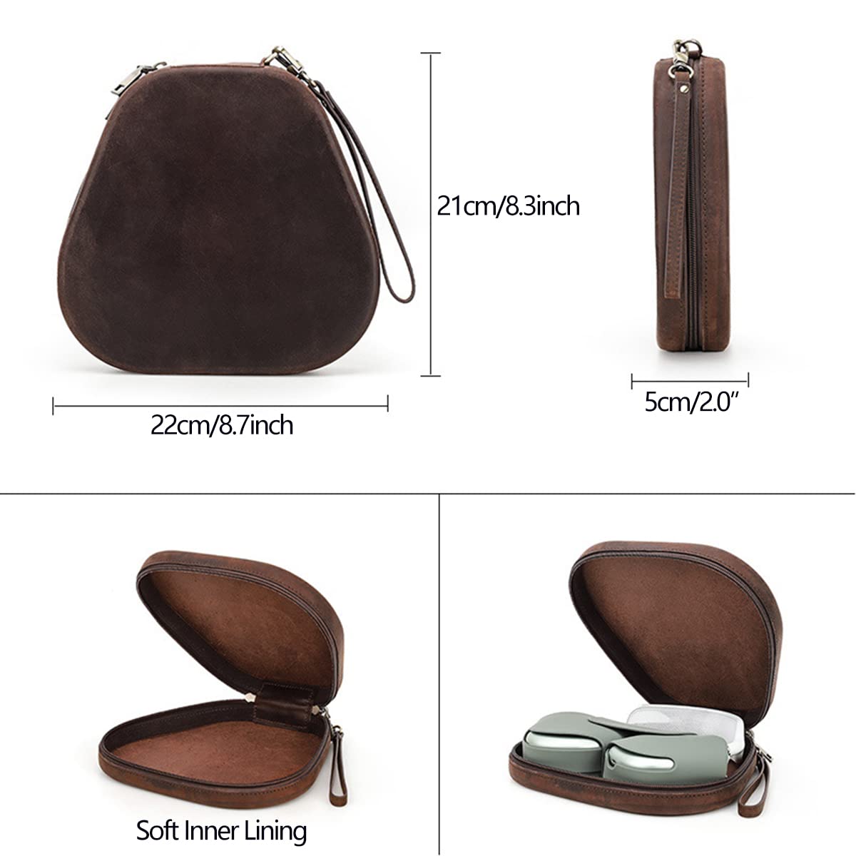Funda de Piel Auténtica Compatible con Auriculares AirPods Max, Estuche de Transporte de Viaje Hecha a Mano con Cordón de Cuero, Carcasa Protectora Bolsa de Almacenamiento Portátil para AirPods Max