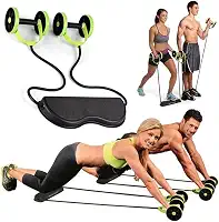 Aparelho de Ginástica Portátil com Rodas Abdominais e Elásticos Fitness em Casa e Viagens Treinos e Fortalecimento Muscular Cor Sortida Conforme Estoque